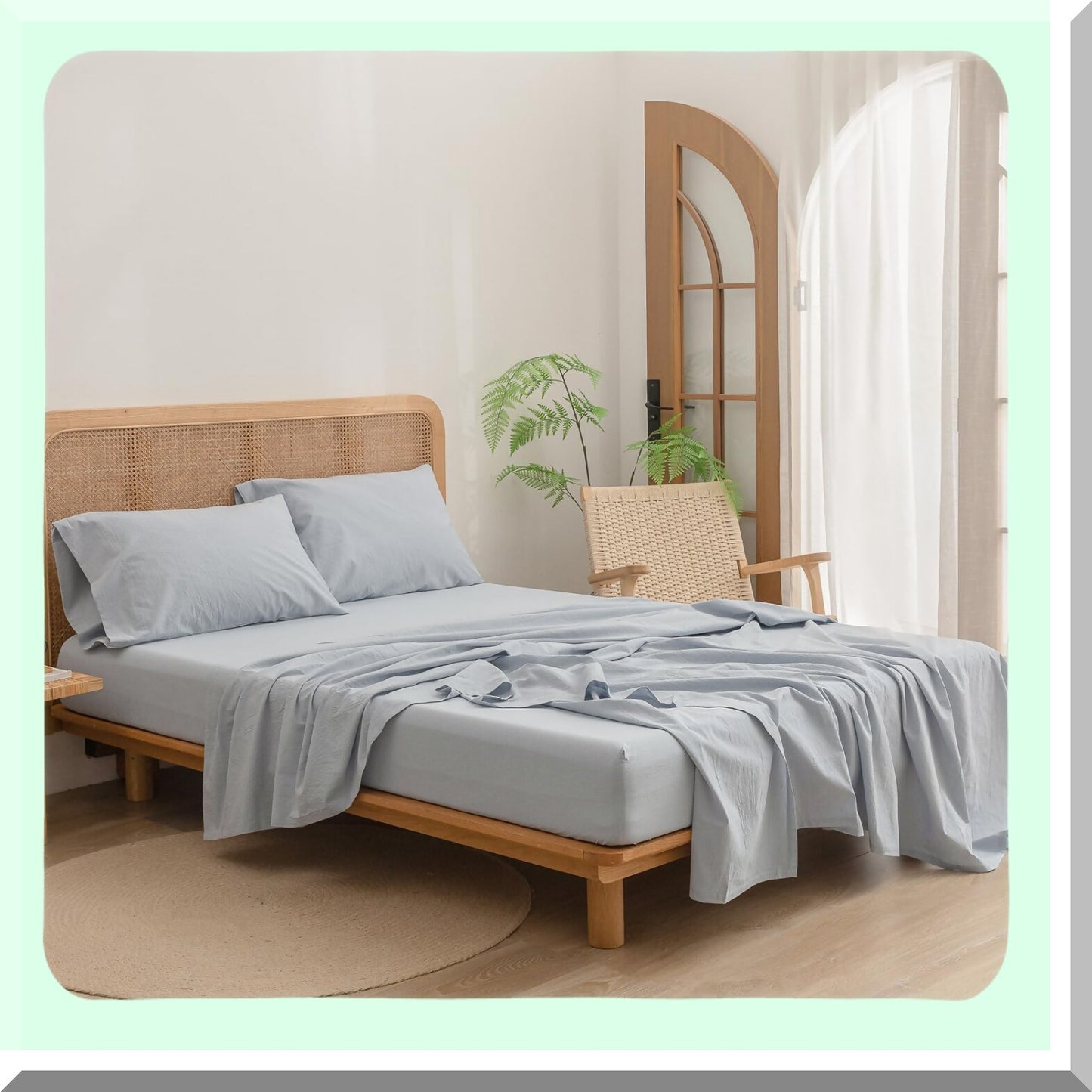 LinenFeel Cotton Bliss Sheet Set - Super Soft & Lightweight 4-Piece Bedding Set in Solid Cornflower Blue Queen Size - Chic & Comfortable