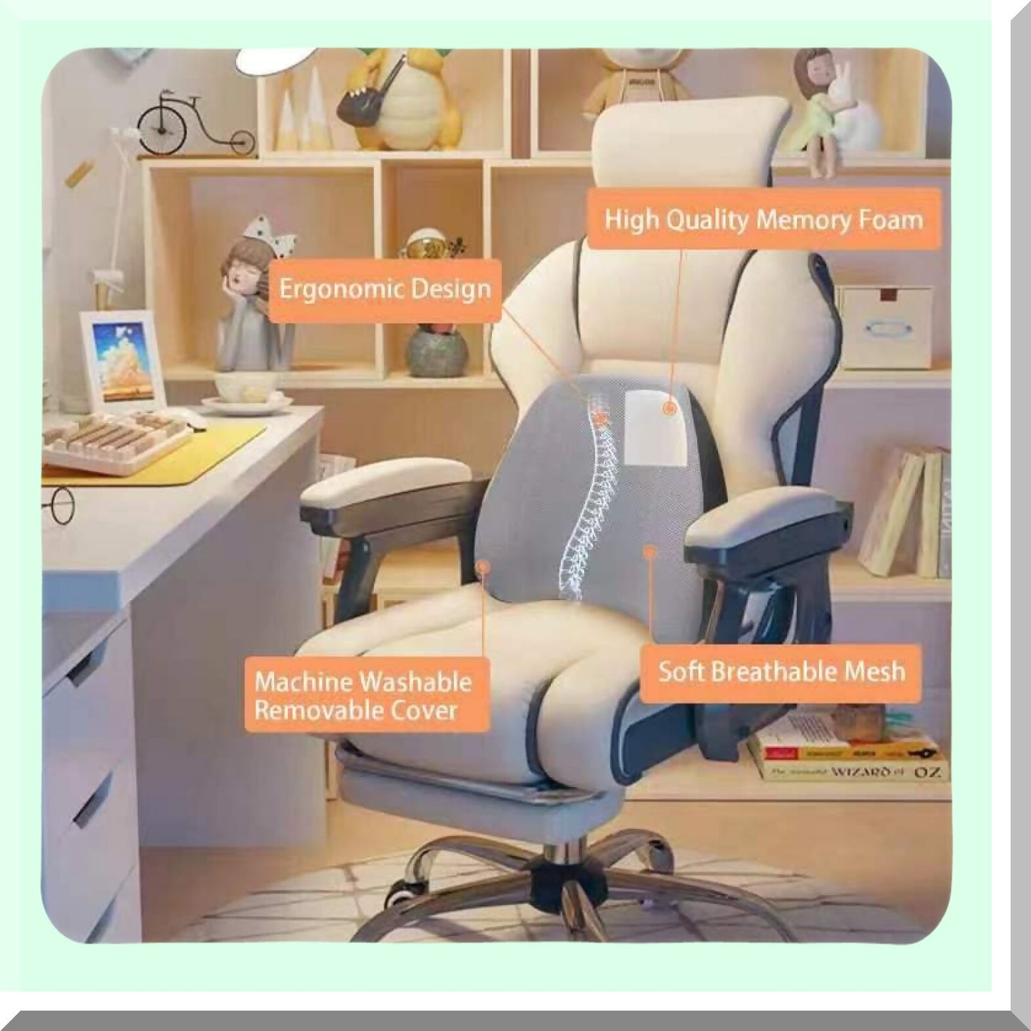 MemoryFoam LumbarEase Pillow - Adjustable Strap, Breathable Cover, Ergonomic Design for Back Pain Relief & Softness Support - Gray