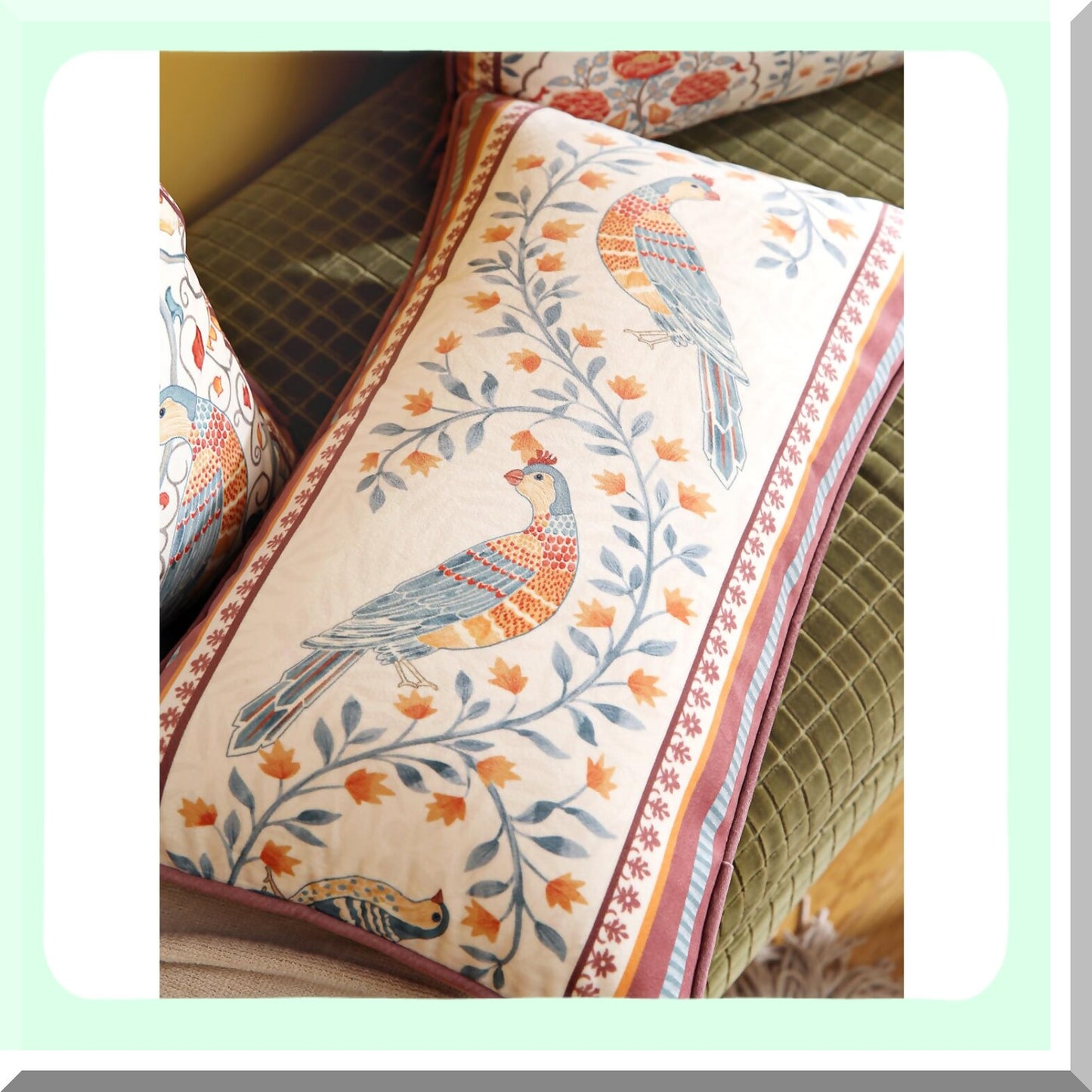 Vintage Velvet Bird Floral Lumbar Pillow Covers - Set of 2, Farmhouse Decorative Throw Pillowcases for Living Room & Outdoor, 12"x20" Red Soft Rectangular