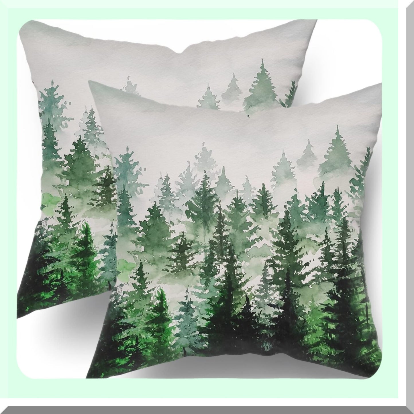 Mountain Forest Green Pillow Covers - Set of 2 | Birch Tree Decorative Throw Pillow Protectors 18x18 Inches | Cotton Cushion Covers with Hidden Zipper for Home Bedroom Décor