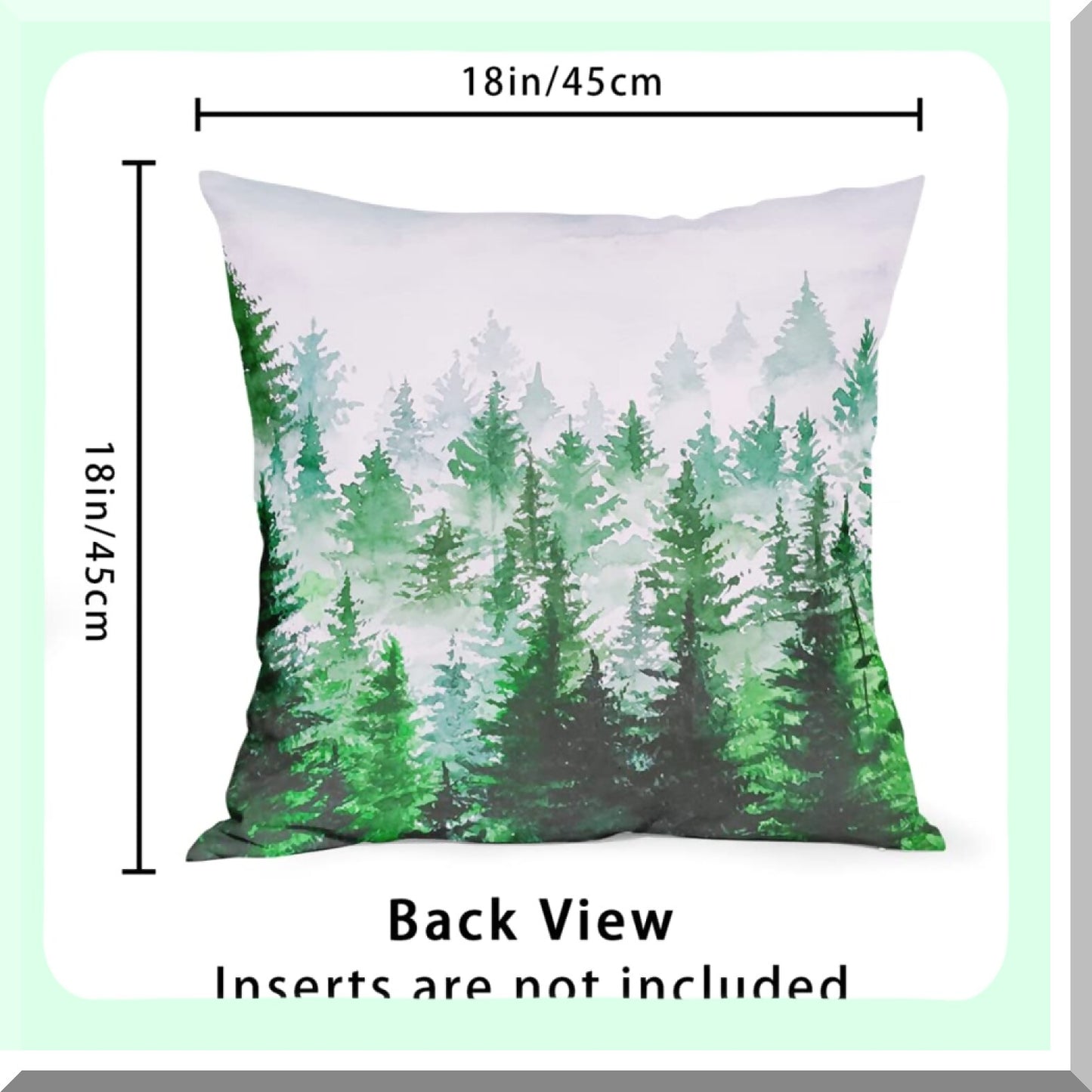 Mountain Forest Green Pillow Covers - Set of 2 | Birch Tree Decorative Throw Pillow Protectors 18x18 Inches | Cotton Cushion Covers with Hidden Zipper for Home Bedroom Décor