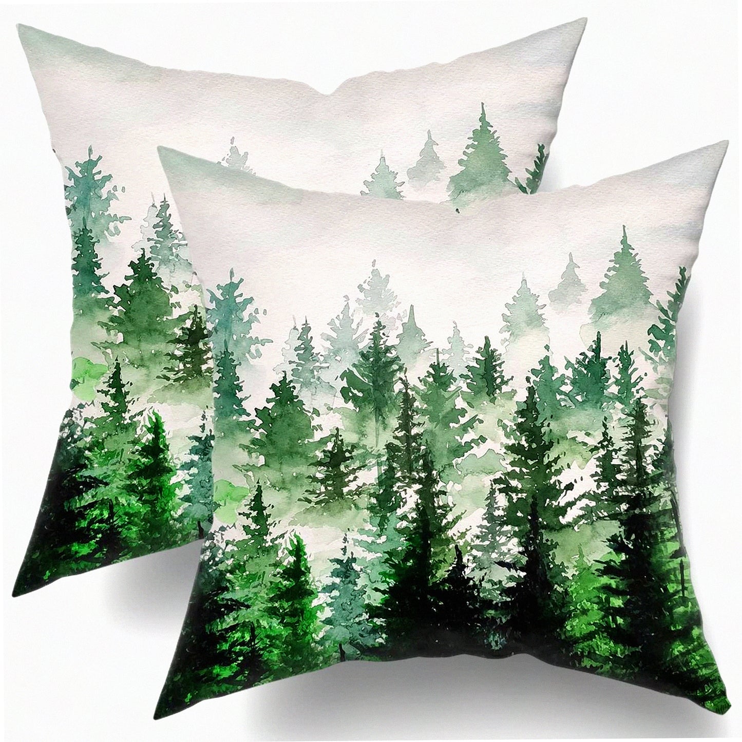 Mountain Forest Green Pillow Covers - Set of 2 | Birch Tree Decorative Throw Pillow Protectors 18x18 Inches | Cotton Cushion Covers with Hidden Zipper for Home Bedroom Décor