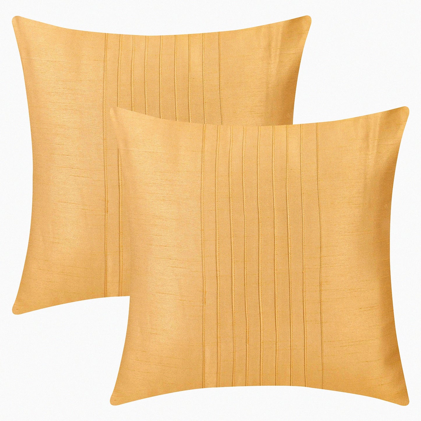 Luxury Gold Pin Tuck Pillow Set - 20x20 Inches - Set of 2 - Decorative Throw Pillows - Elegant Home Decor - Cushion Covers - Golden Accent Pillows