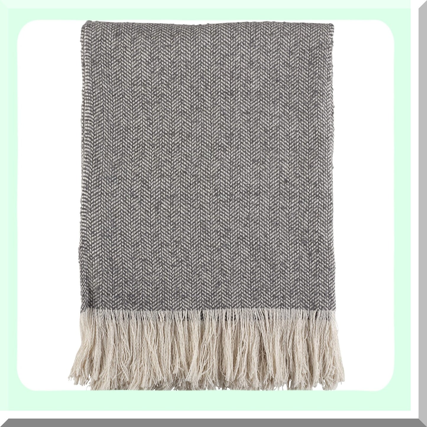 Herringbone Cozy Fringe Throw Blanket - Lightweight Grey 50"x60"
