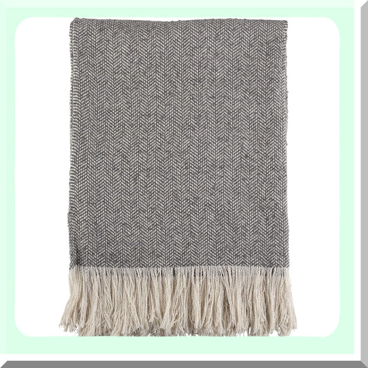Herringbone Cozy Fringe Throw Blanket - Lightweight Grey 50"x60"
