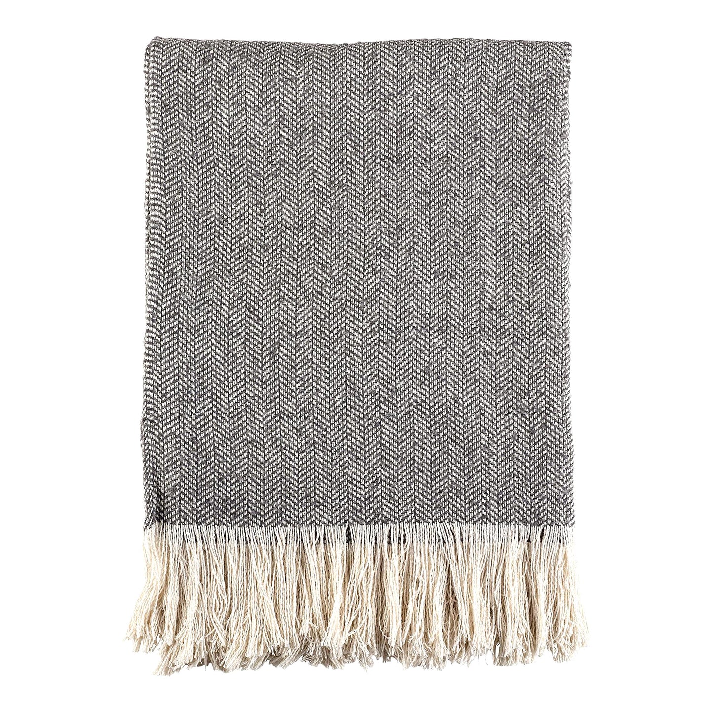 Herringbone Cozy Fringe Throw Blanket - Lightweight Grey 50"x60"