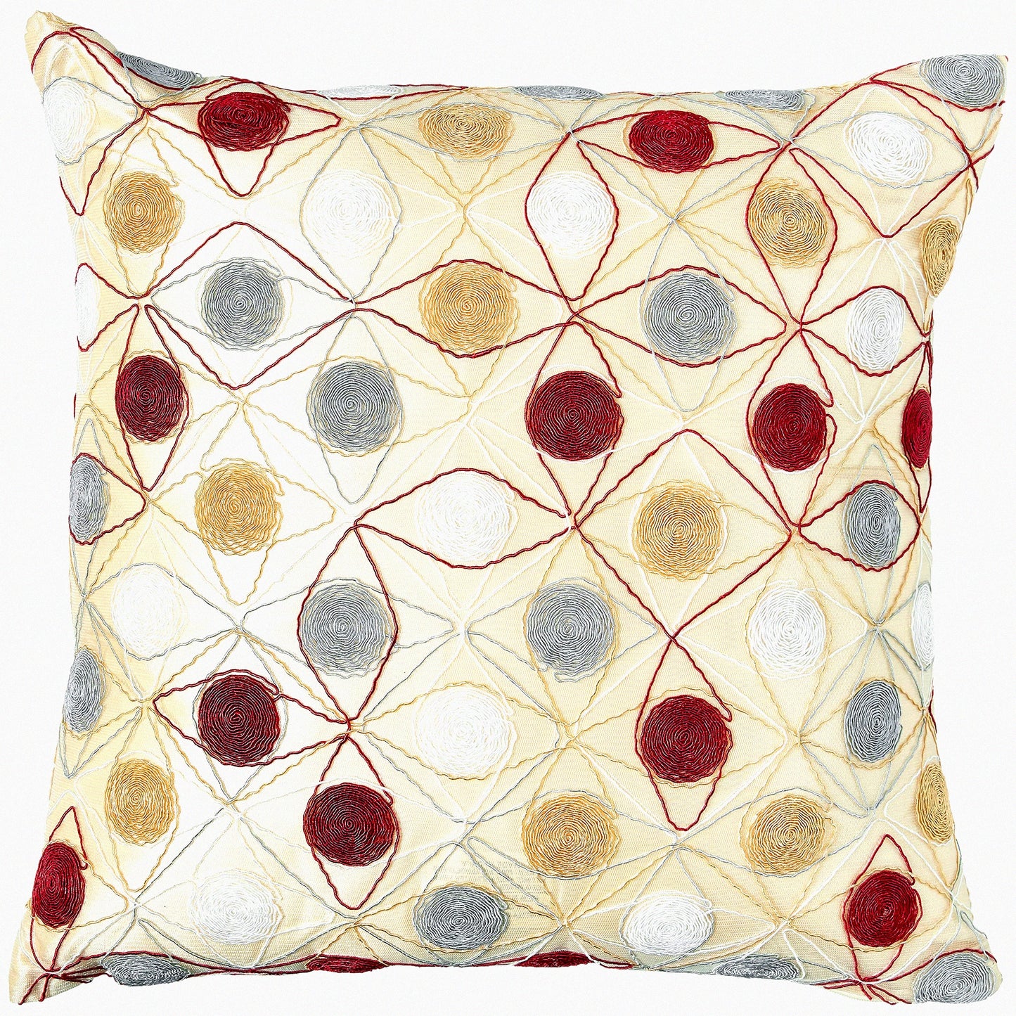 Geometric Silky Gold Pillowcase - Luxurious Polyester Embroidered Throw Pillow with Elegant String Art Pattern for Home Decor - 18" x 18"