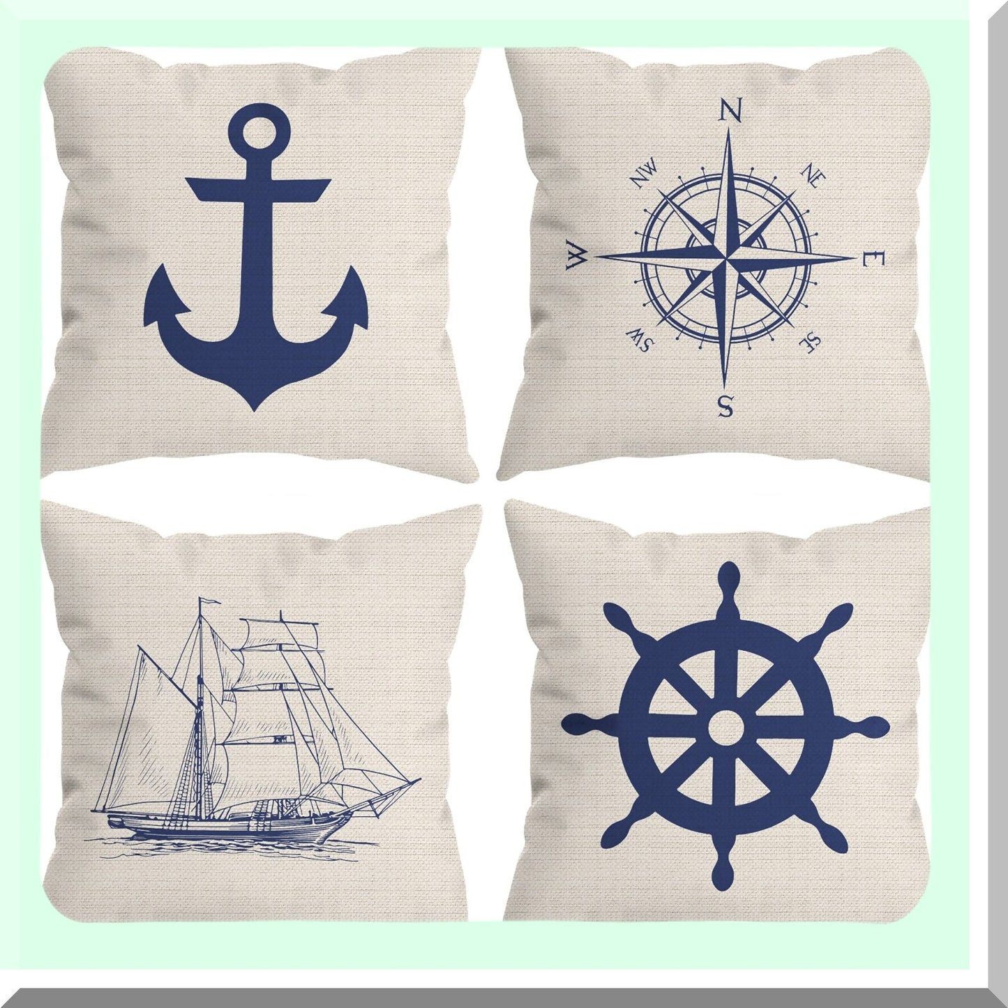 Nautical Anchor Navy Blue Throw Pillow Covers - Set of 4, Sailor Gifts, Ship Sofa Decor Cases 18x18 Inch Ocean Boat Home Decor