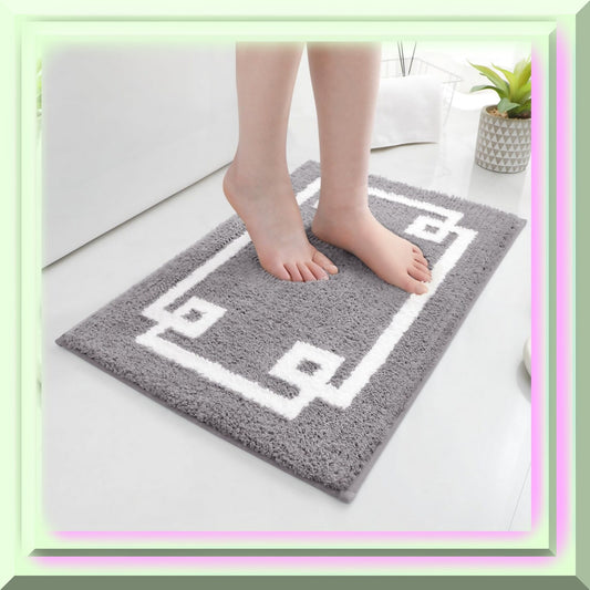 Bathroom Rug 16x24 Grey and White Non-Slip Plush