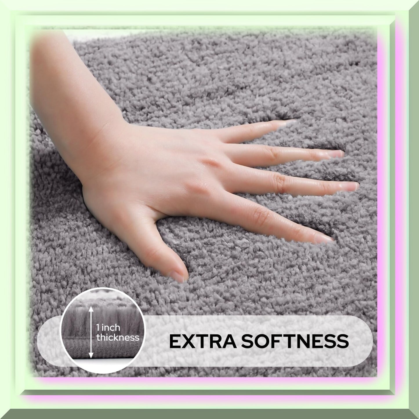 Bathroom Rug 16x24 Grey and White Non-Slip Plush