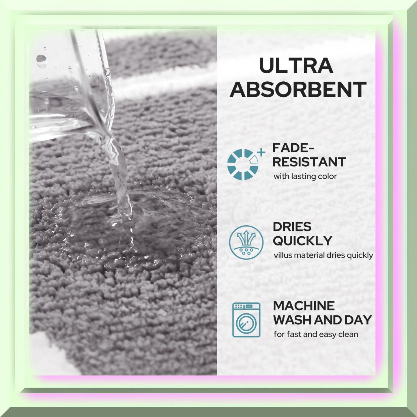 Bathroom Rug 16x24 Grey and White Non-Slip Plush