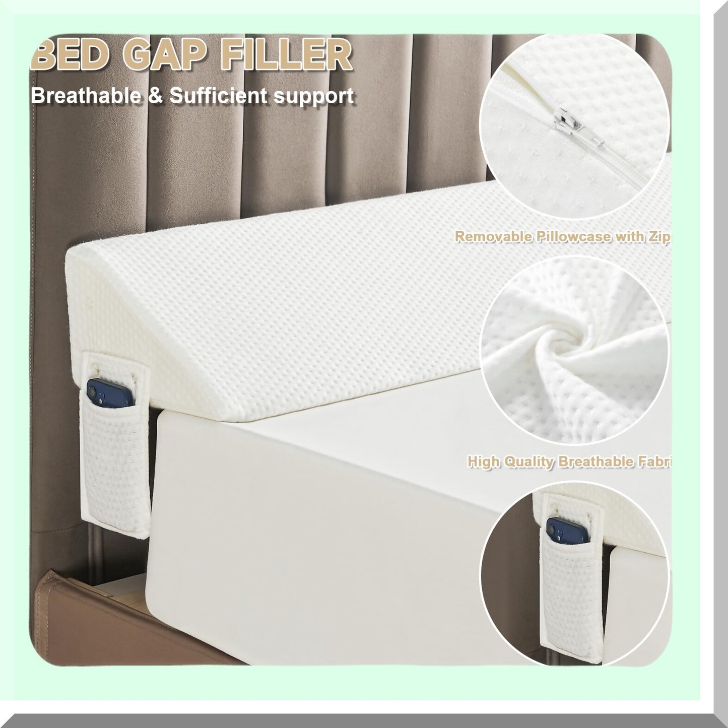 Headboard Gap Pillow - Mattress Wedge Filler - Bed Headboard Gap Cushion - Headboard Mattress Spacer - White Bed Wedge - Headboard Gap Solution