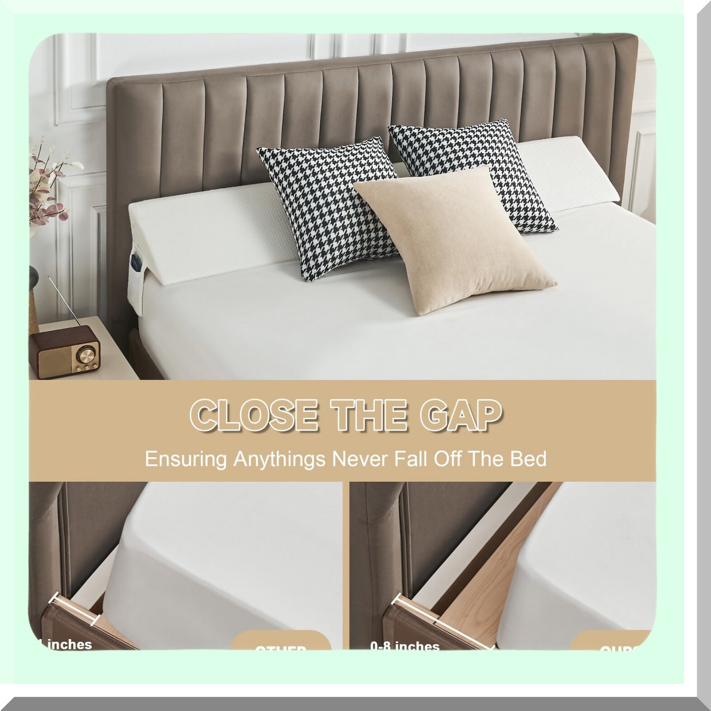 Headboard Gap Pillow - Mattress Wedge Filler - Bed Headboard Gap Cushion - Headboard Mattress Spacer - White Bed Wedge - Headboard Gap Solution
