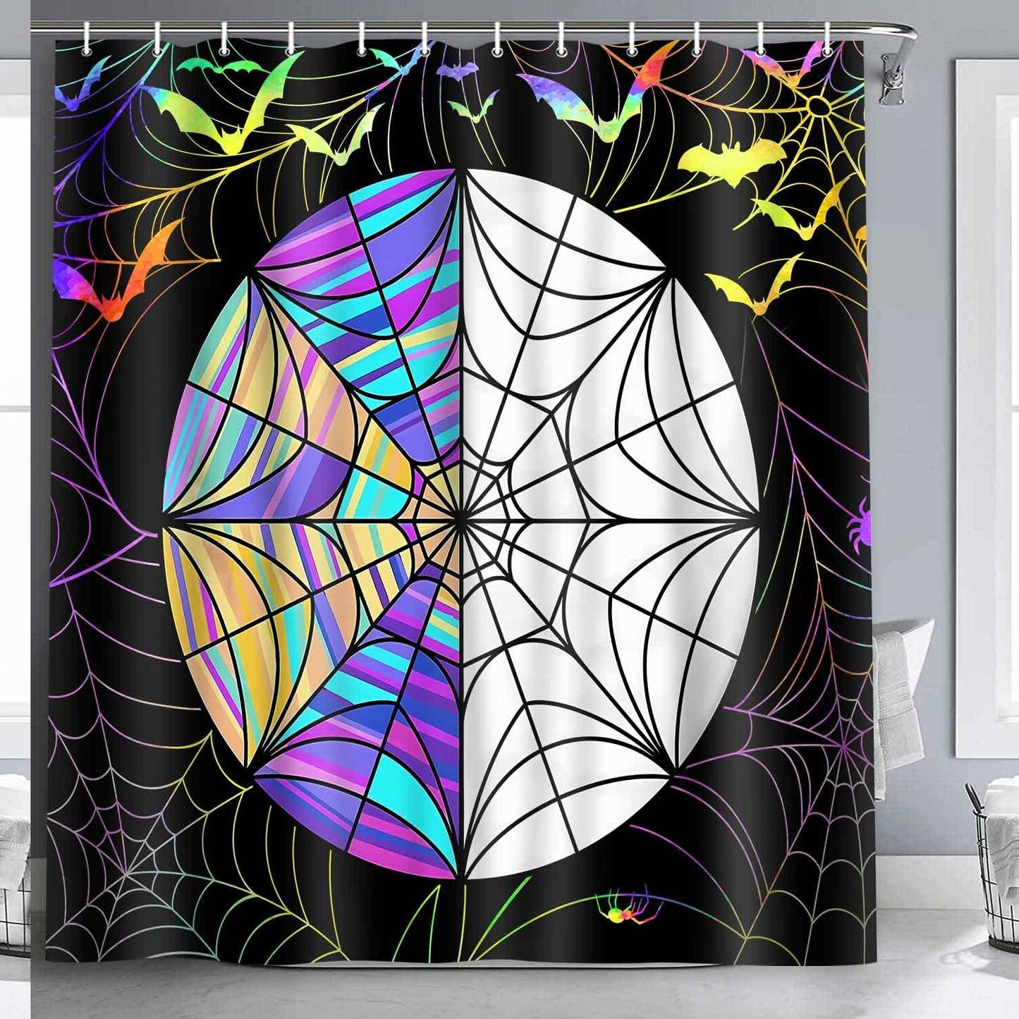Spider Web Shower Curtain Gothic Art Black 72x72 Inches