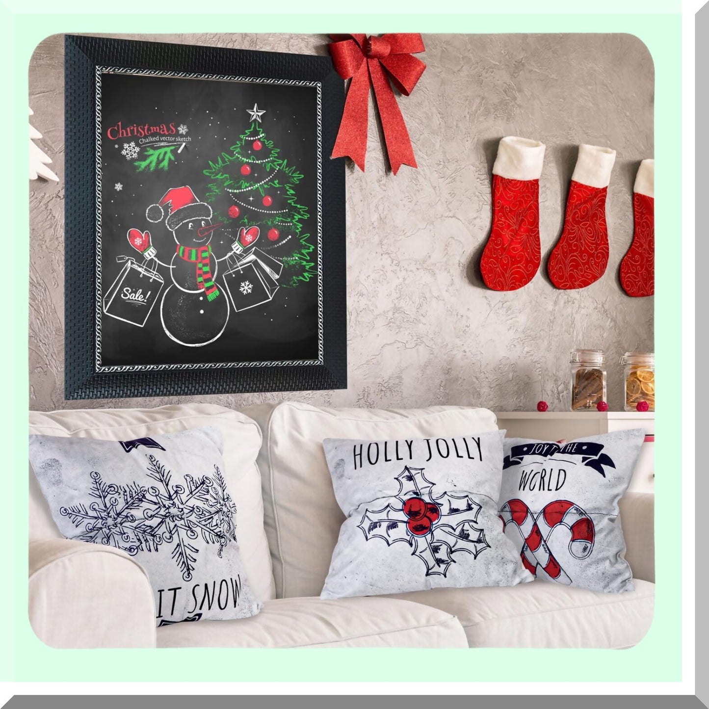 Christmas White Decor Pillow Covers Set - 18x18 Throw Cases for Xmas Indoor Home Sofa Couch Cushion Decorative - Pack of 4