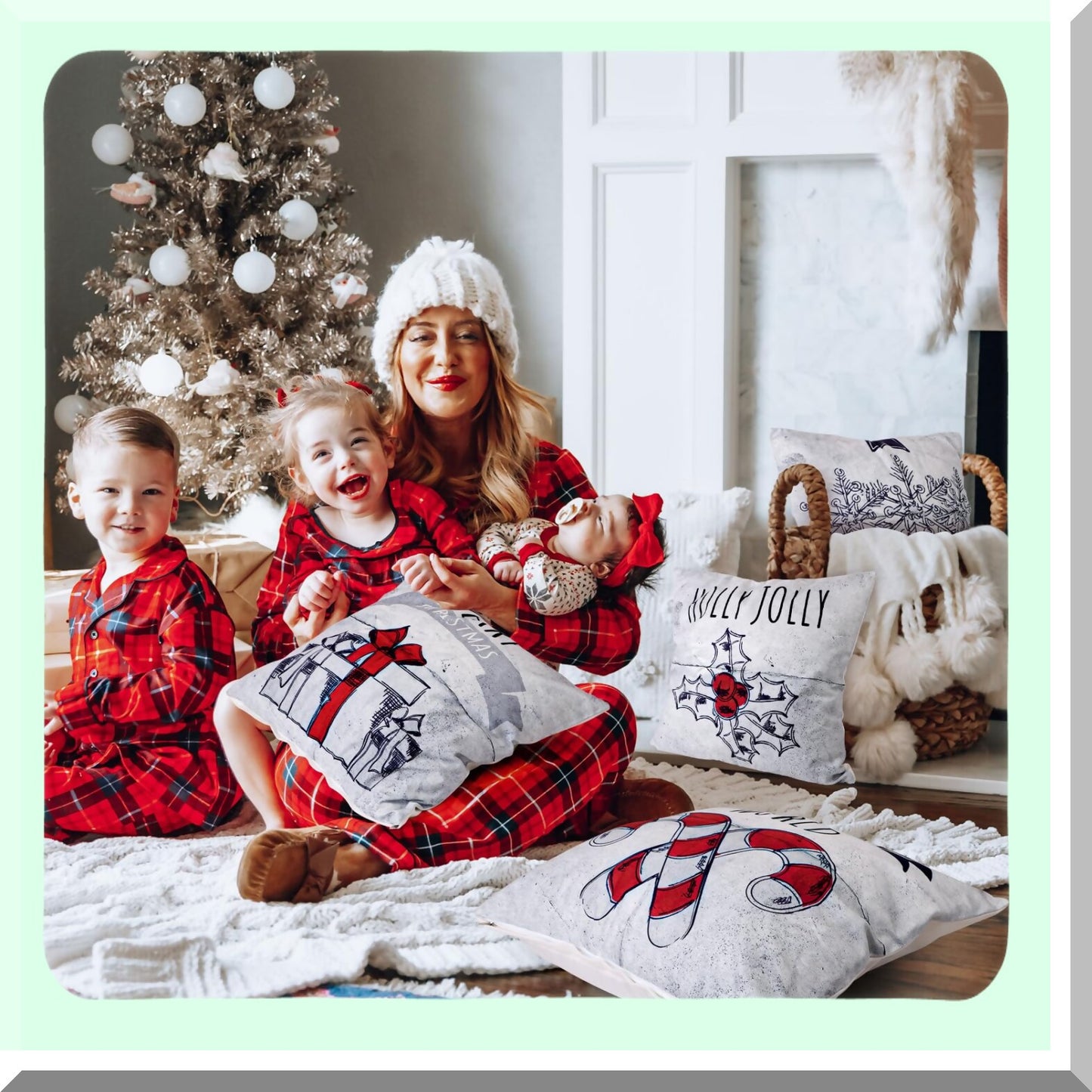 Christmas White Decor Pillow Covers Set - 18x18 Throw Cases for Xmas Indoor Home Sofa Couch Cushion Decorative - Pack of 4