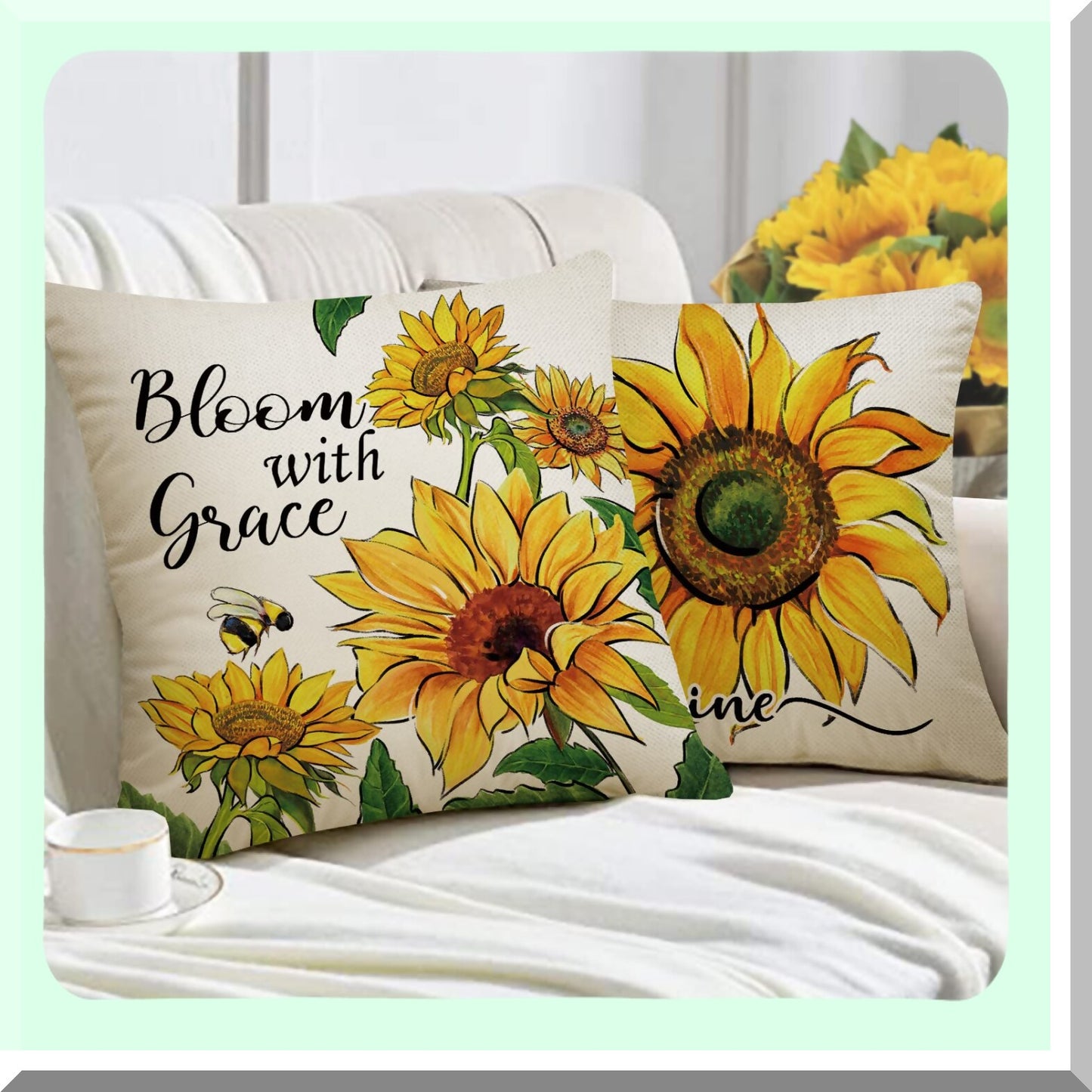 Sunshine Blessings Decorative Pillow Cover Set - Spring Summer Farmhouse Outdoor Cushion Case - Sunflower Flower Home Sweet Home Patio Throw Pillowcase - Fall Autumn Couch Decor 18x18 Pack of 4