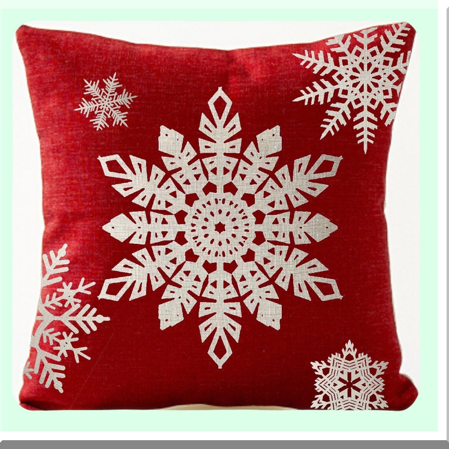 Winter Wonderland Snowflake Beige Throw Pillow Cover - Festive Holiday Decor for Christmas - Personalized Merry Cotton Linen Cushion Case - 18" Square