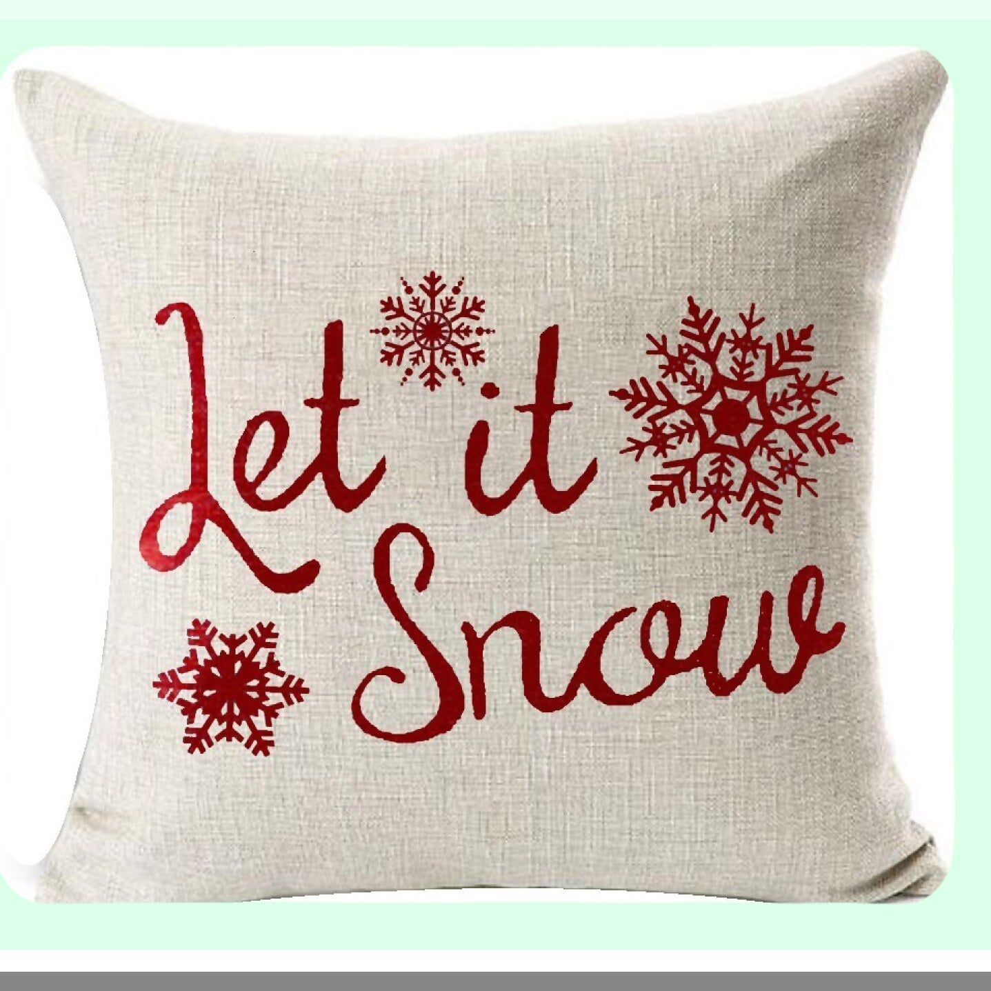 Winter Wonderland Snowflake Beige Throw Pillow Cover - Festive Holiday Decor for Christmas - Personalized Merry Cotton Linen Cushion Case - 18" Square
