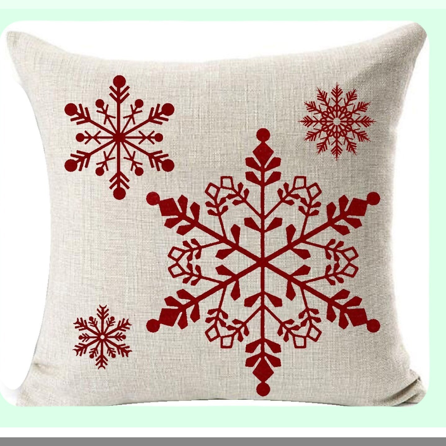 Winter Wonderland Snowflake Beige Throw Pillow Cover - Festive Holiday Decor for Christmas - Personalized Merry Cotton Linen Cushion Case - 18" Square