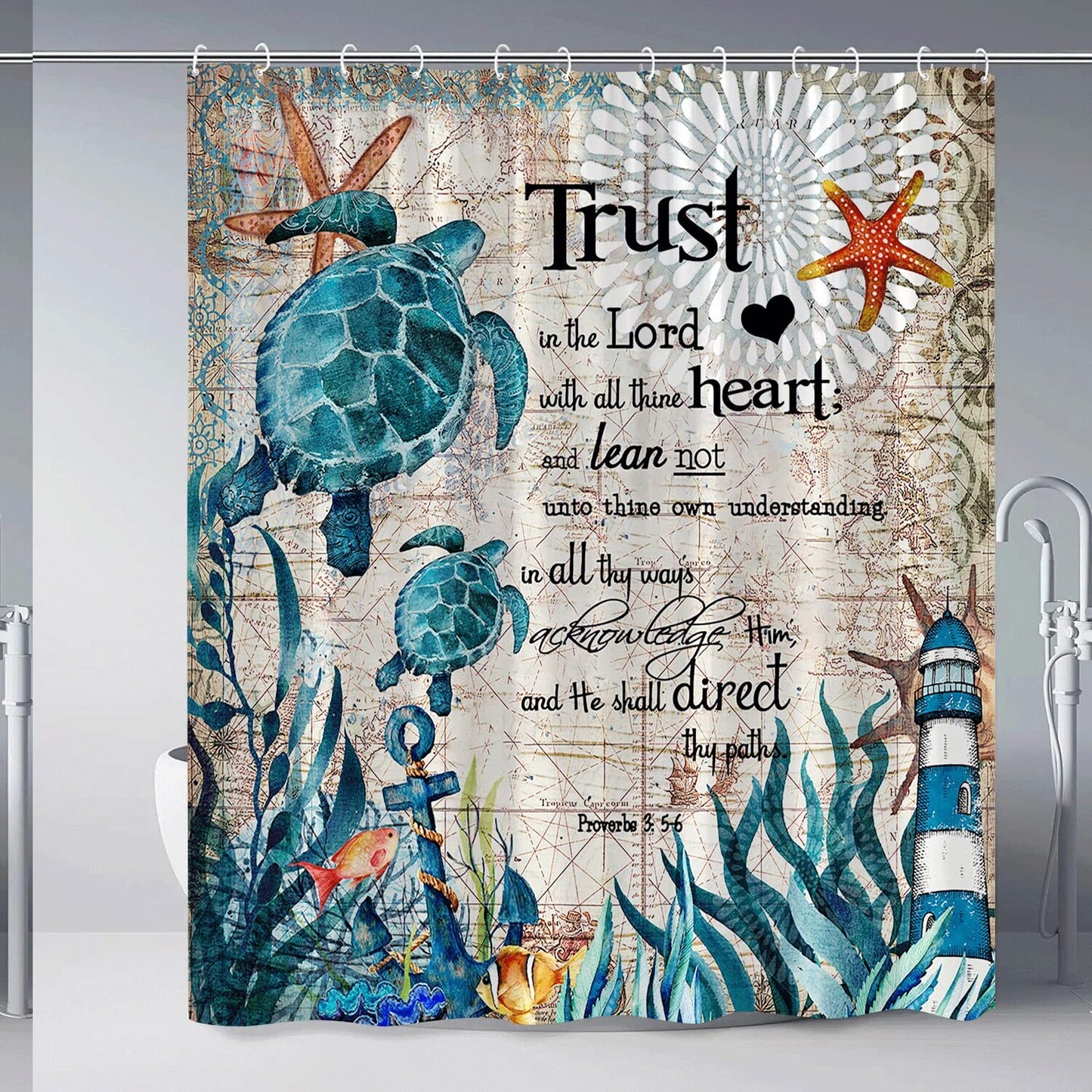 Green Sea Turtle Shower Curtain 70x70 Inch