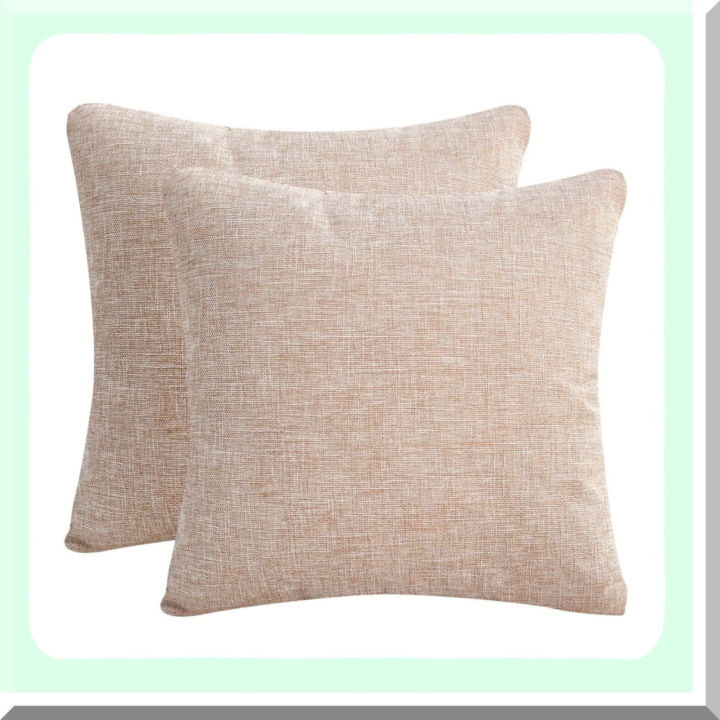 Natural Linen Square Pillow Covers - Set of 2 Decorative Cushion Cases for Sofa, Couch, Bed & Car - Solid 18x18 Inches