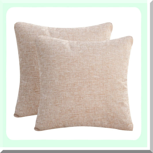 Natural Linen Square Pillow Covers - Set of 2 Decorative Cushion Cases for Sofa, Couch, Bed & Car - Solid 18x18 Inches