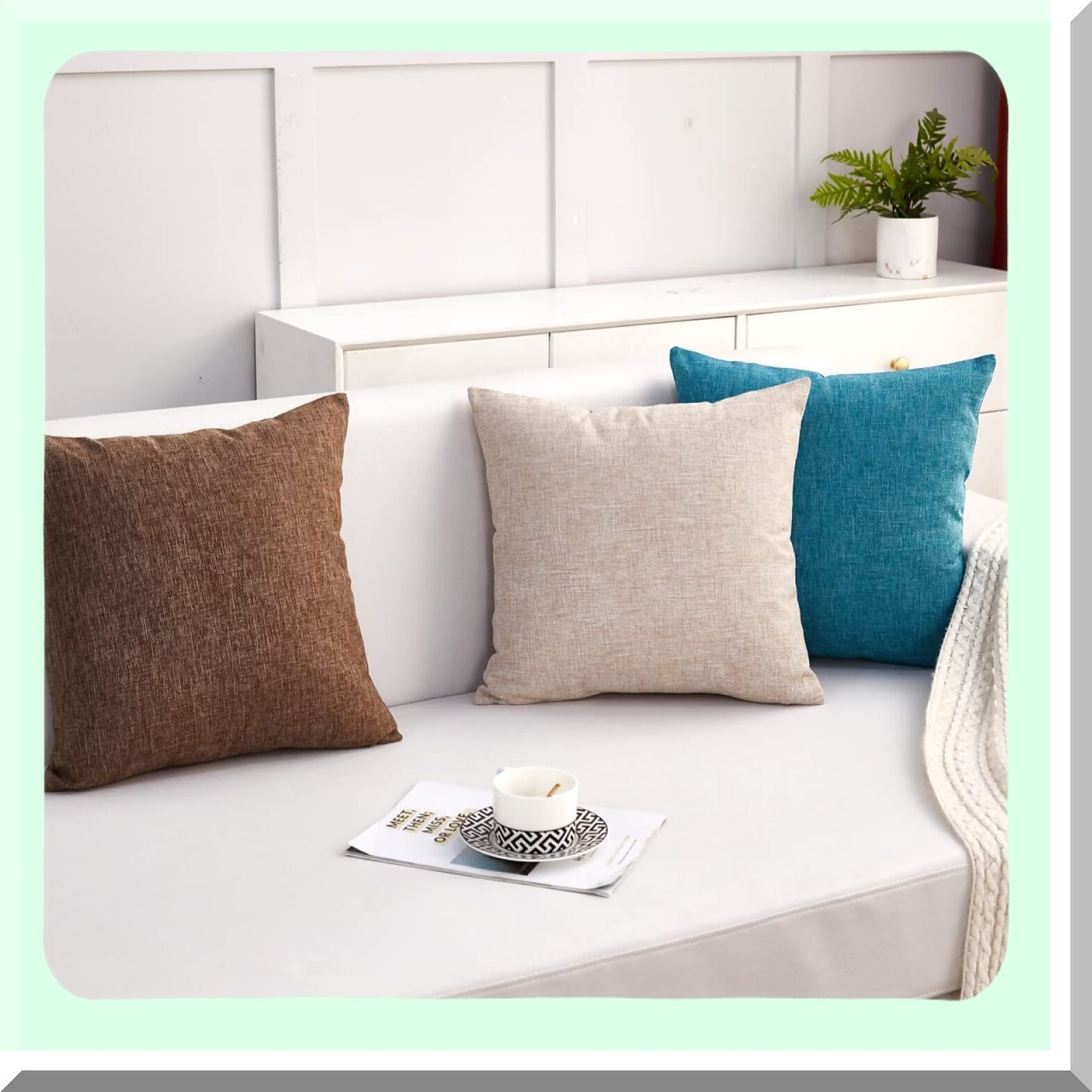 Natural Linen Square Pillow Covers - Set of 2 Decorative Cushion Cases for Sofa, Couch, Bed & Car - Solid 18x18 Inches