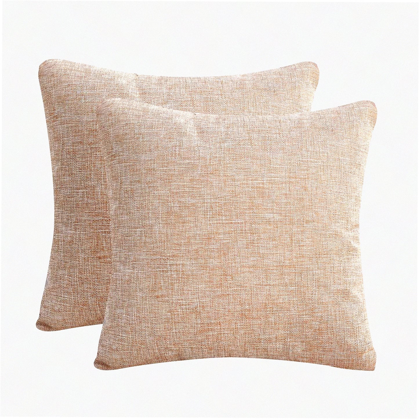 Natural Linen Square Pillow Covers - Set of 2 Decorative Cushion Cases for Sofa, Couch, Bed & Car - Solid 18x18 Inches
