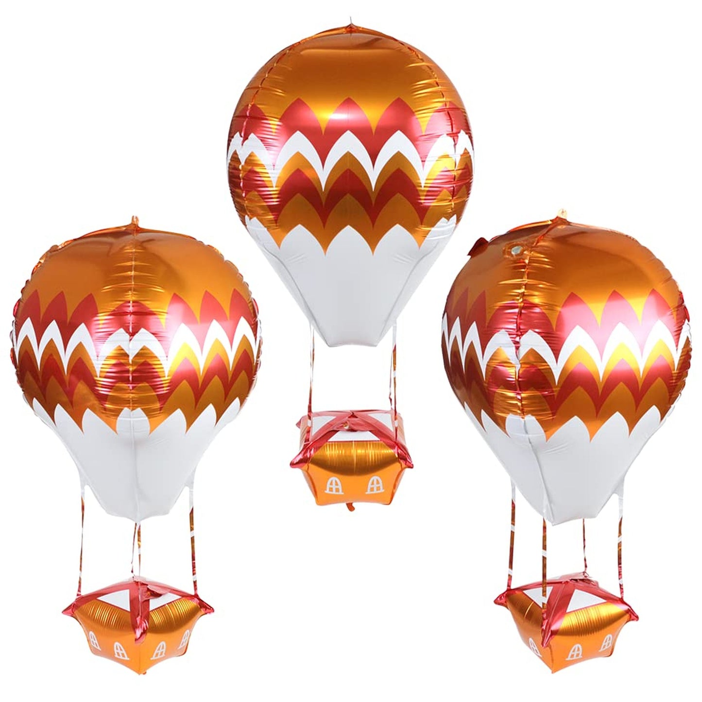Giant 4D Hot Air Balloon Pack - 34'' Aluminum Mylar Helium Balloons for Kids' Parties & Baby Showers - Orange Floating Decor with Ribbon