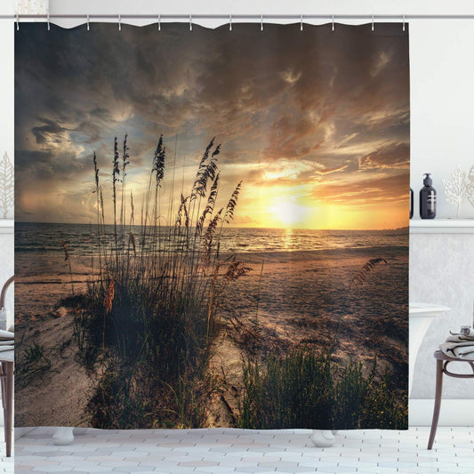 Beach Shower Curtain with Coastal Sunset Scene 69" x 70"