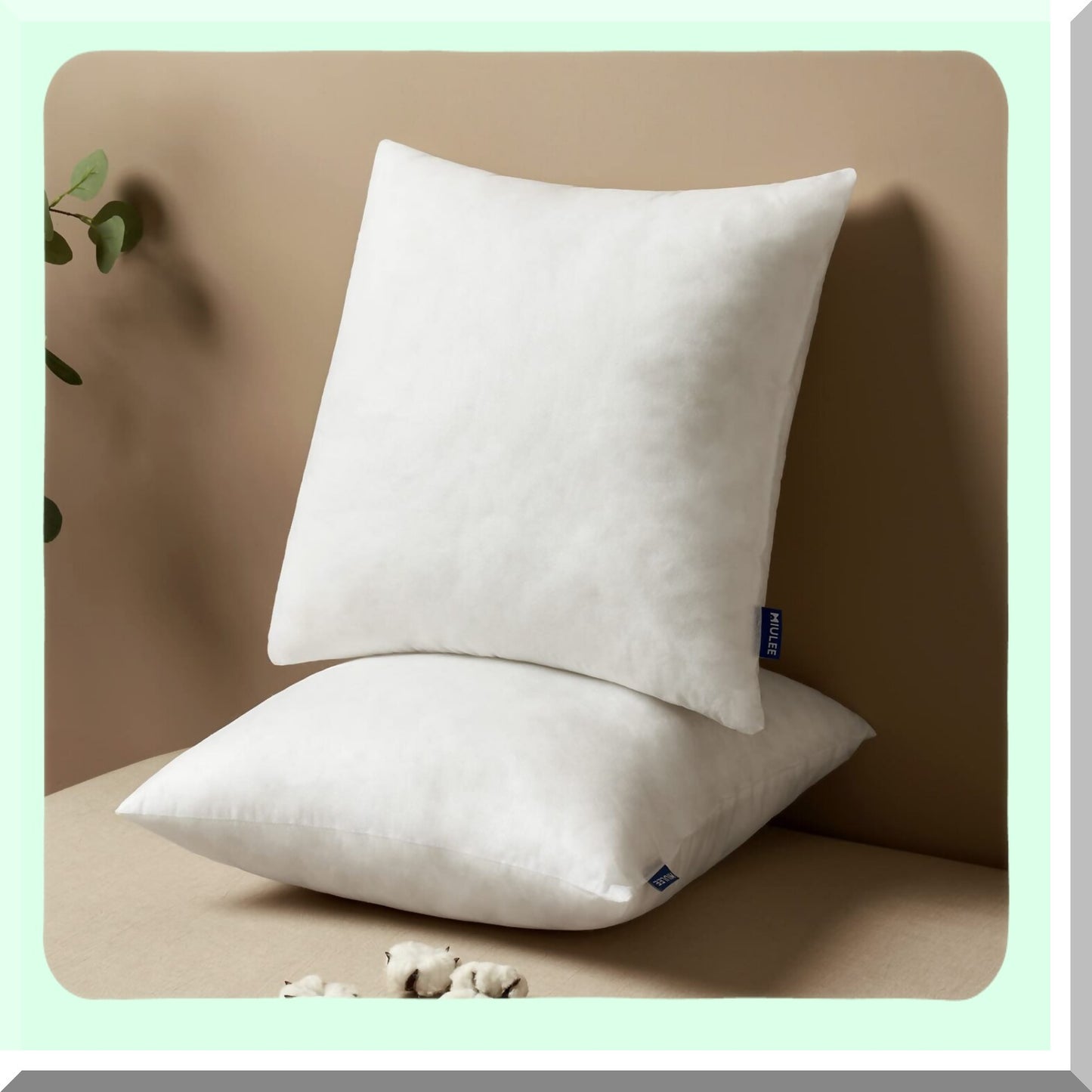 FluffySquare Pillow Set - Premium Inserts for Living Room Sofa Couch Bed - Decorative Throw Pillows - Sham Stuffer - 18x18 - Pack of 2