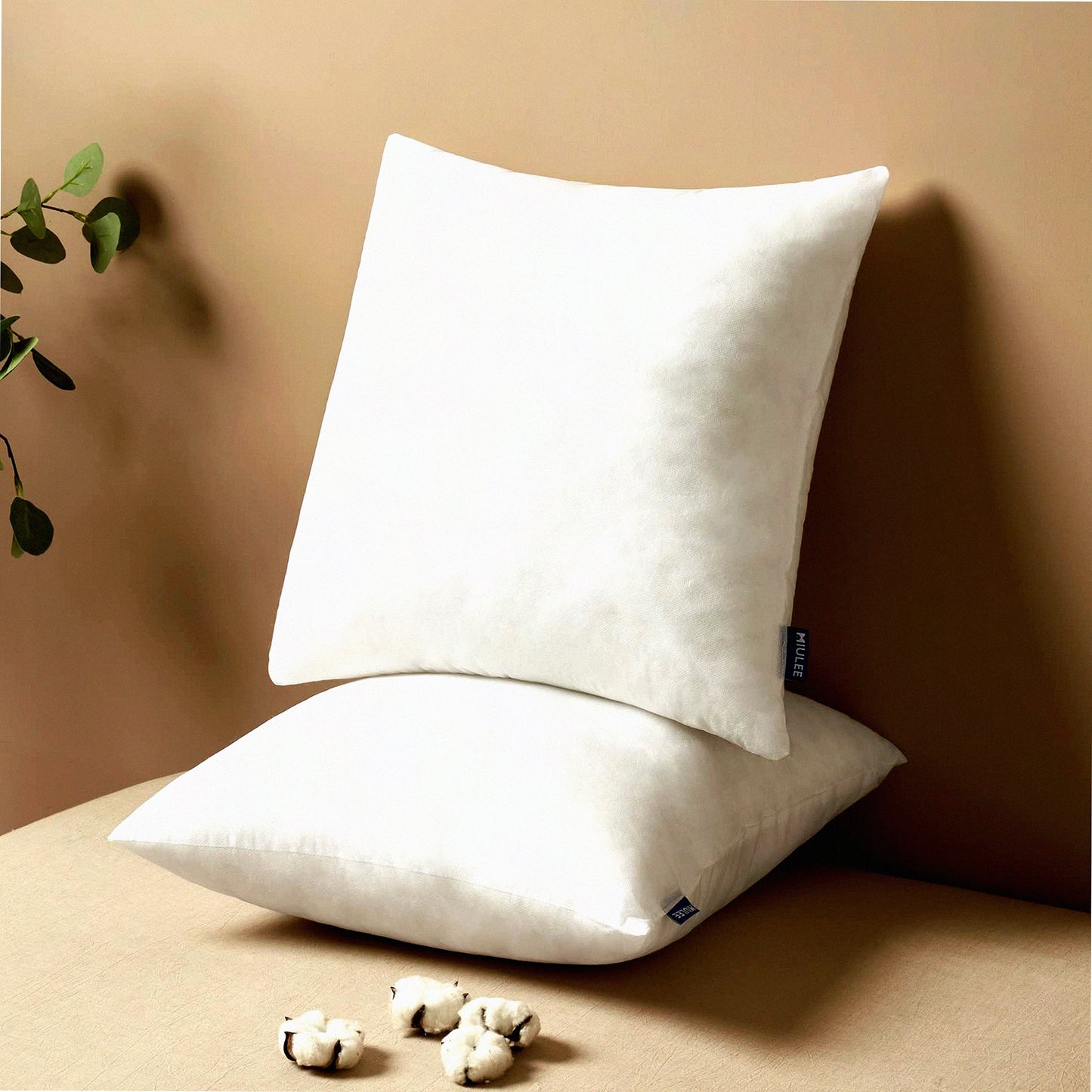 FluffySquare Pillow Set - Premium Inserts for Living Room Sofa Couch Bed - Decorative Throw Pillows - Sham Stuffer - 18x18 - Pack of 2