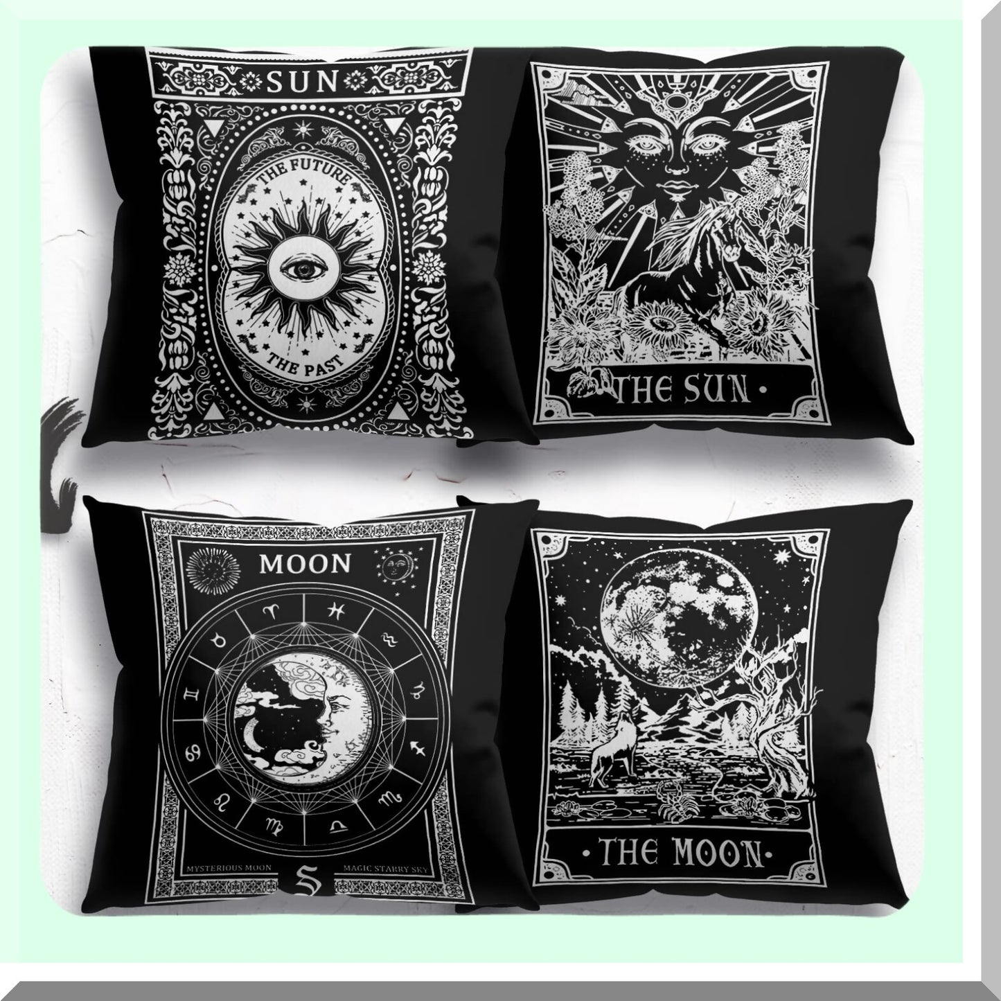 Mystic Tarot Reversible Pillow Cases - Set of 2 Gothic Throw Pillow Covers 18x18 for Home Decor & Oddities Gifts - Tarot Card Design
