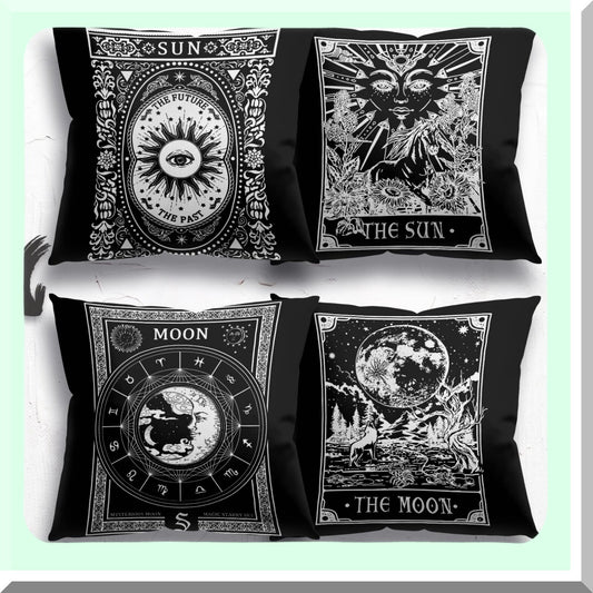 Mystic Tarot Reversible Pillow Cases - Set of 2 Gothic Throw Pillow Covers 18x18 for Home Decor & Oddities Gifts - Tarot Card Design
