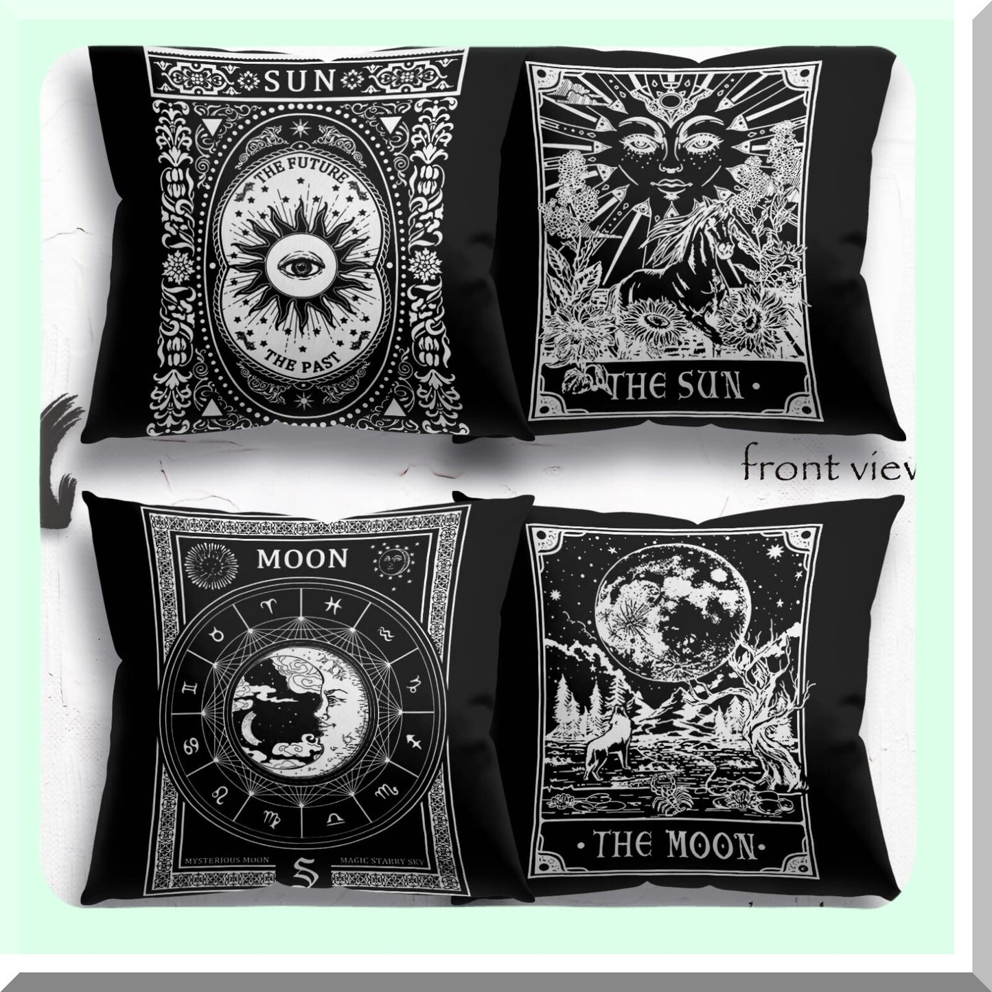 Mystic Tarot Reversible Pillow Cases - Set of 2 Gothic Throw Pillow Covers 18x18 for Home Decor & Oddities Gifts - Tarot Card Design