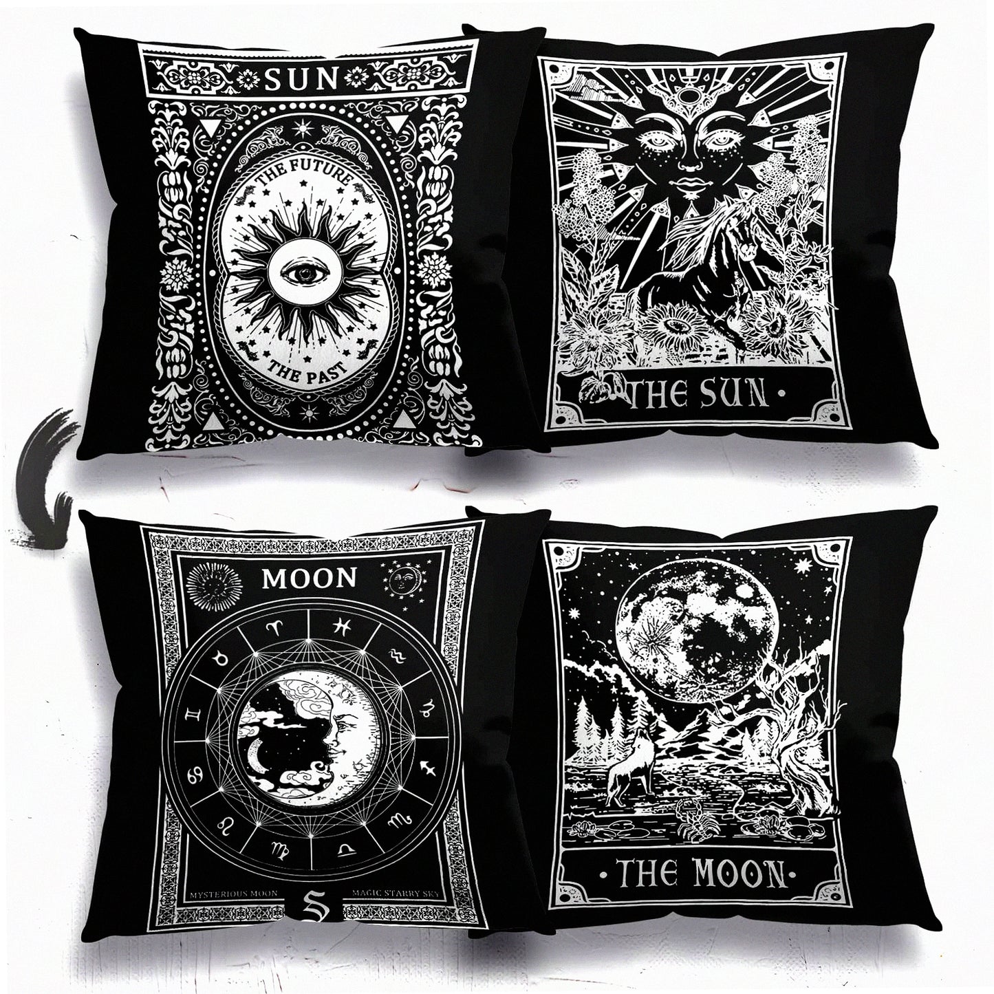 Mystic Tarot Reversible Pillow Cases - Set of 2 Gothic Throw Pillow Covers 18x18 for Home Decor & Oddities Gifts - Tarot Card Design