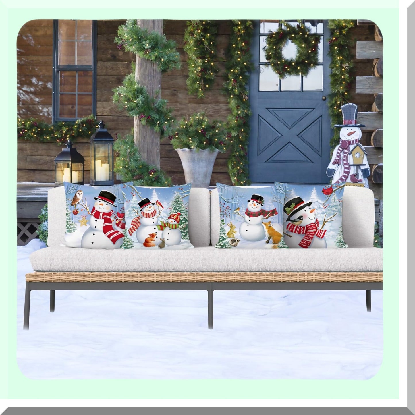 Snowy Pine Tree Winter Holiday Throw Pillow Covers - Set of 4 - 18x18 Inch Decorative Pillows for Couch Sofa Bed Home Decor