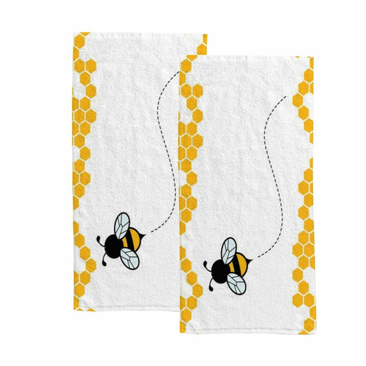 Set of 2 Hand Towels Honey Bumble Bee Hive Cartoon 30x15 Inch