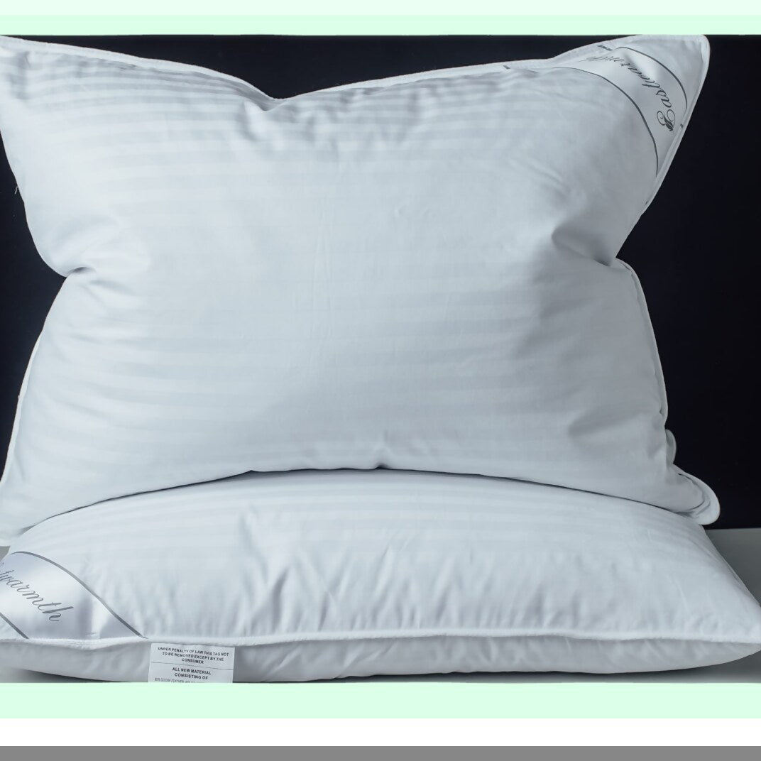 Luxury Comfort Stripe Pillow - Goose Blend Polyester 100% Cotton, Medium Soft Support Standard Pack of 1, White - Sleep Better Tonight!