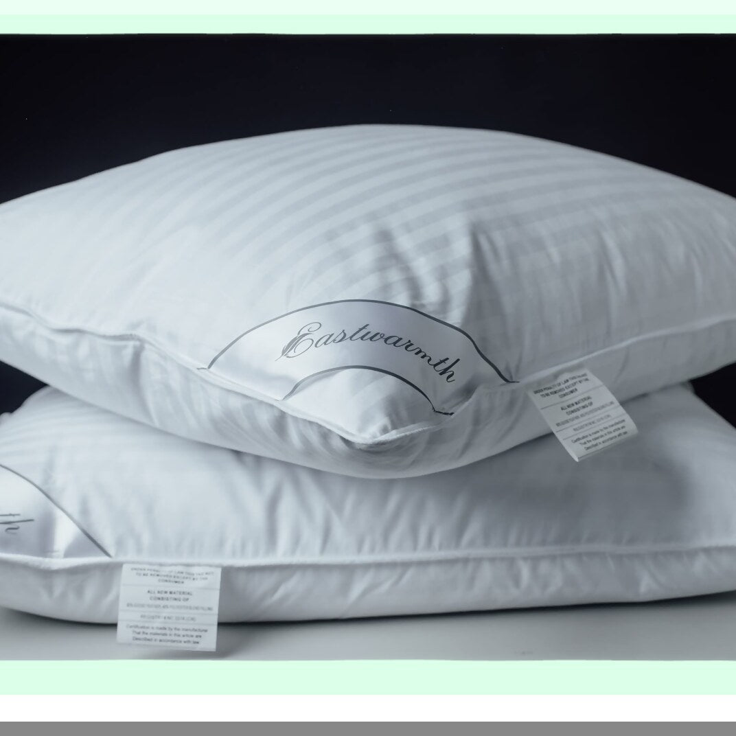 Luxury Comfort Stripe Pillow - Goose Blend Polyester 100% Cotton, Medium Soft Support Standard Pack of 1, White - Sleep Better Tonight!