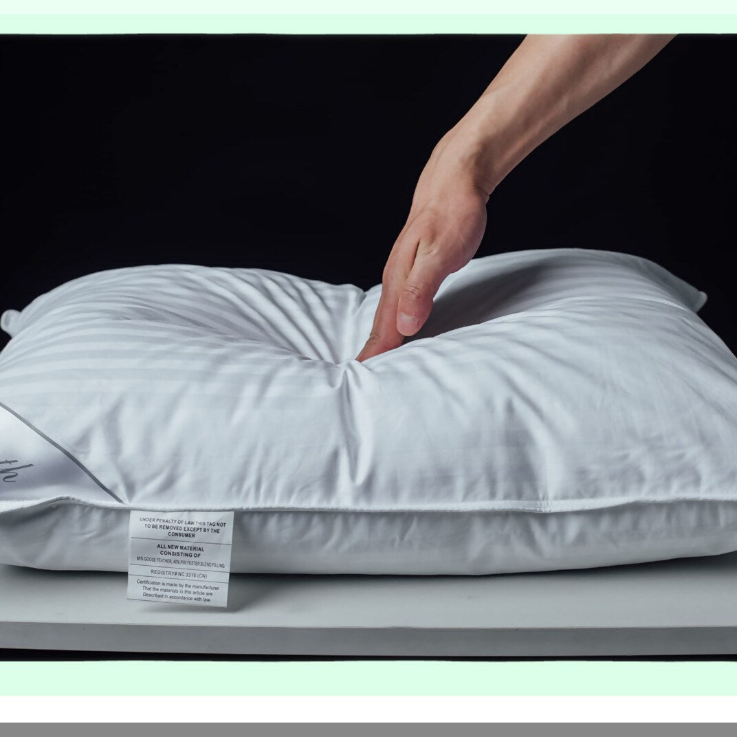 Luxury Comfort Stripe Pillow - Goose Blend Polyester 100% Cotton, Medium Soft Support Standard Pack of 1, White - Sleep Better Tonight!