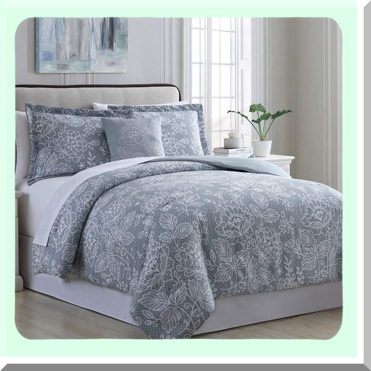 Silver Blue Dream 8-Piece Reversible Bed Set - Queen Size - Printed Comforter, Sheets, Pillowcases, and Shams - All-in-One Bedding Ensemble