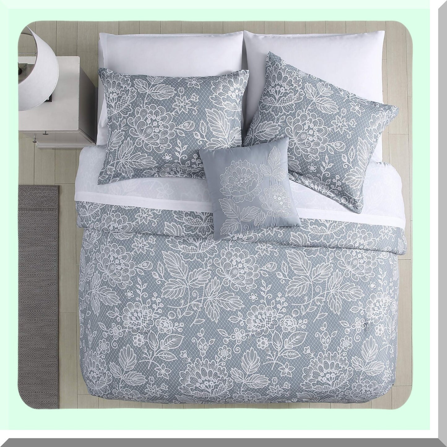 Silver Blue Dream 8-Piece Reversible Bed Set - Queen Size - Printed Comforter, Sheets, Pillowcases, and Shams - All-in-One Bedding Ensemble