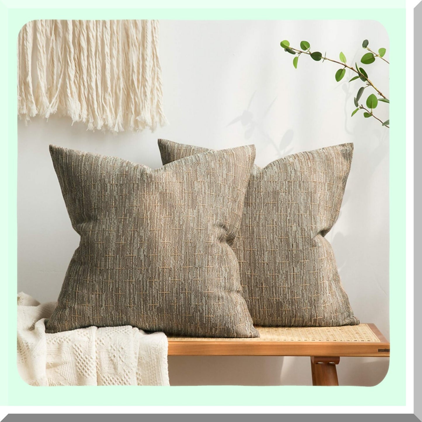 Rustic Farmhouse Burlap Linen Pillow Covers - Set of 2 Modern Woven Textured Cushion Cases for Sofa Couch Bed - 20x20 Inch Brown Decorative Throw Pillows