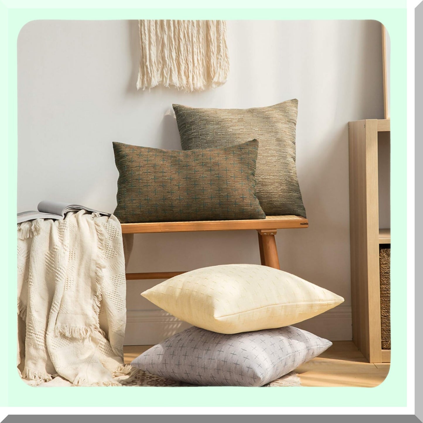 Rustic Farmhouse Burlap Linen Pillow Covers - Set of 2 Modern Woven Textured Cushion Cases for Sofa Couch Bed - 20x20 Inch Brown Decorative Throw Pillows