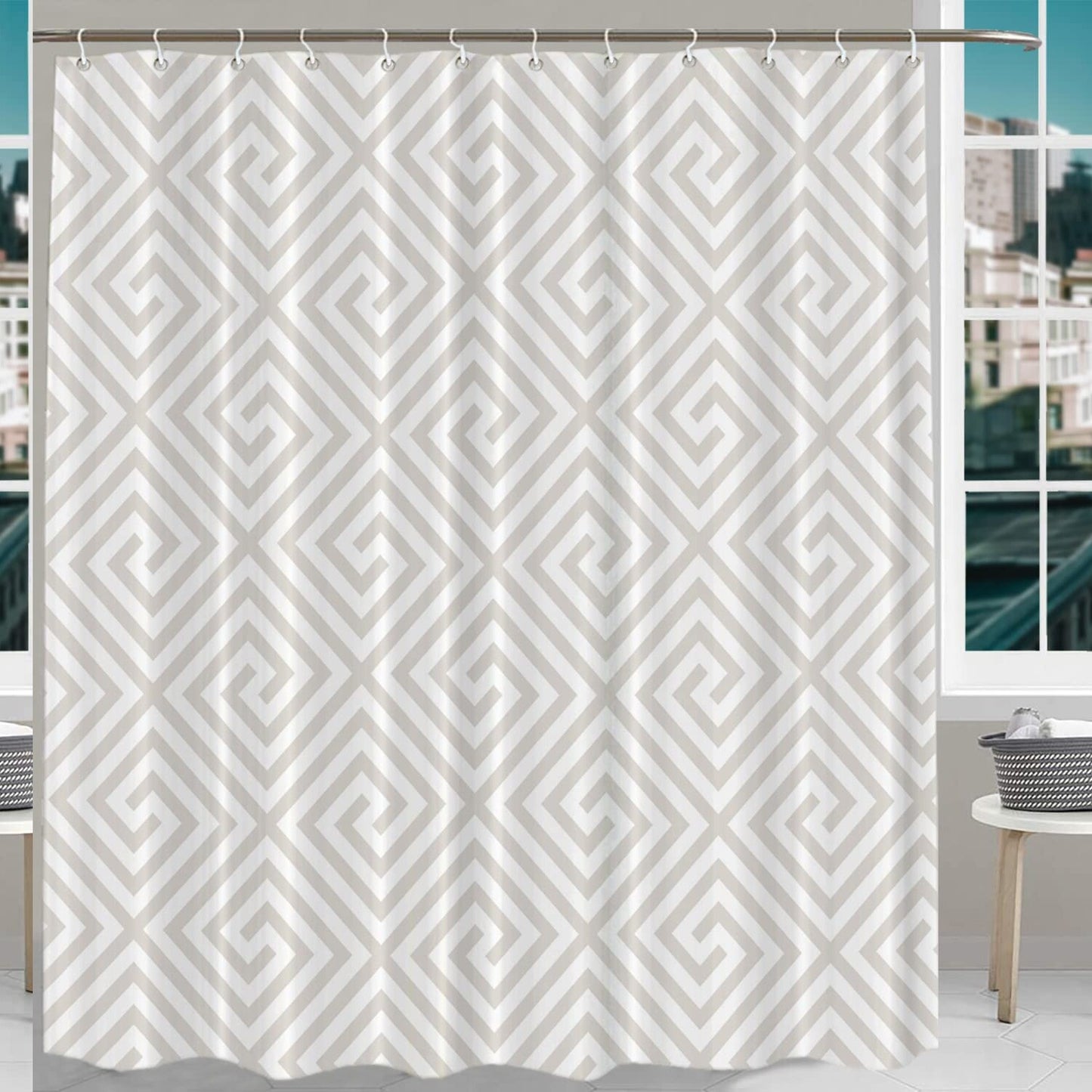 Greek Key Polyester Shower Curtain Set 72x72 Inches