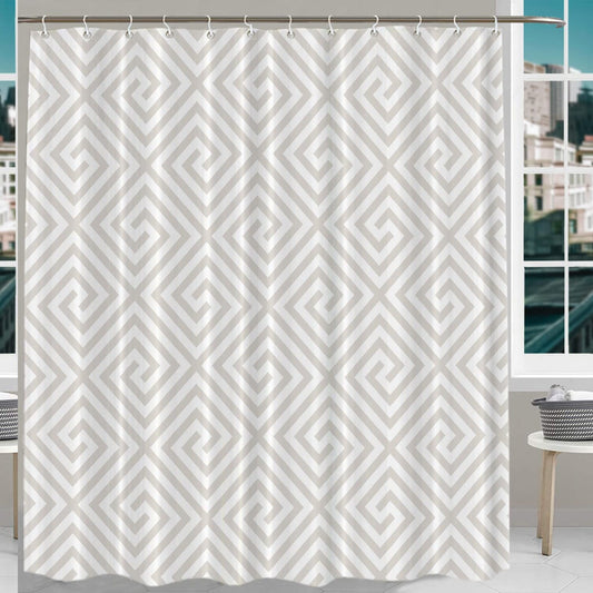 Greek Key Polyester Shower Curtain Set 72x72 Inches