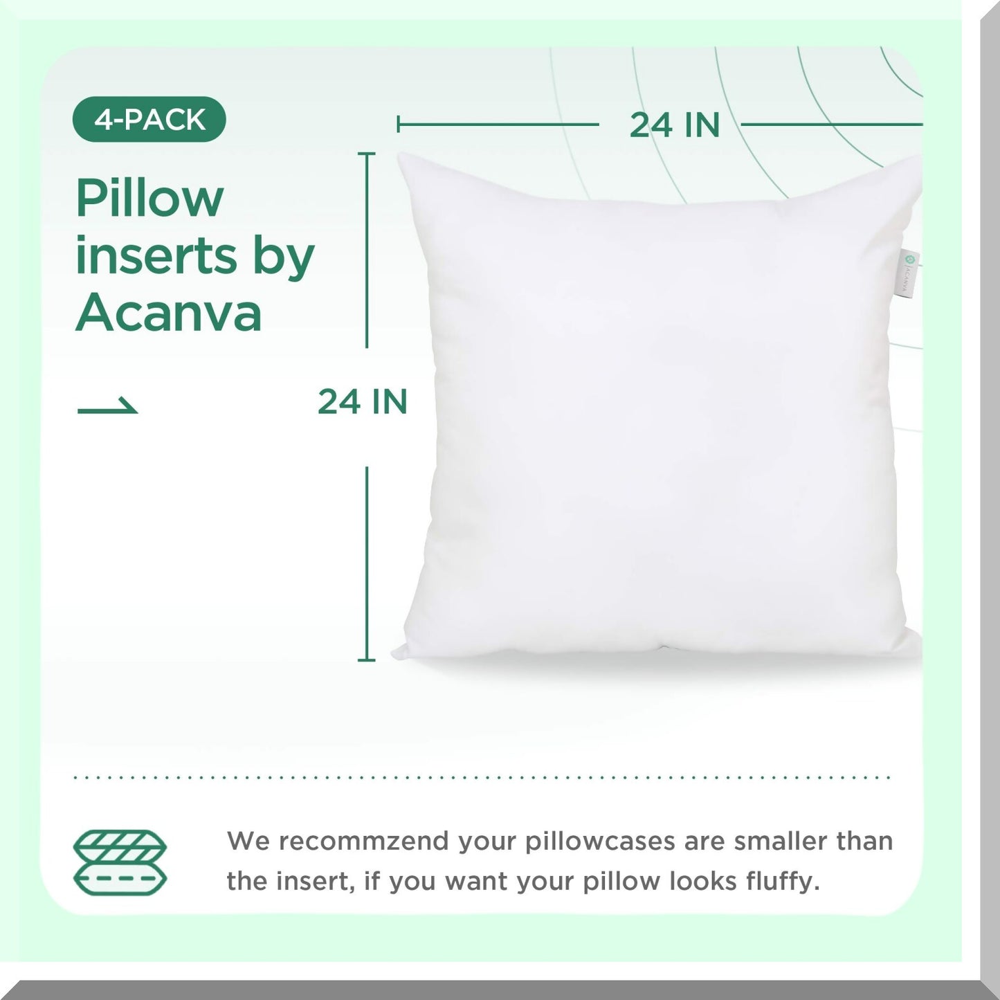 Luxury Square Cushion Inserts Set - Plush Sofa Bed Pillows, 24x24 Size, Premium Quality, Decorative White Throw Pillow Inserts for Couch Chairs - Pack of 4