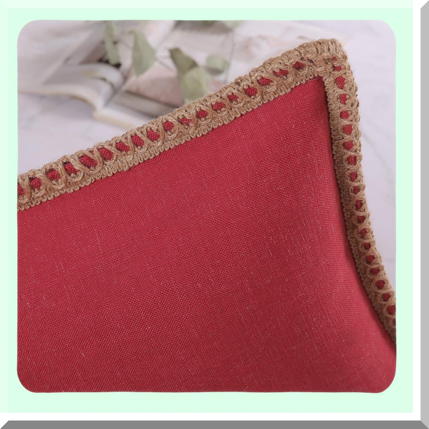 Rustic Farmhouse Burlap Linen Pillow Covers - Set of 2 Decorative Throw Pillow Covers with Tailored Edges - Red 20x20 inches, 50x50 cm